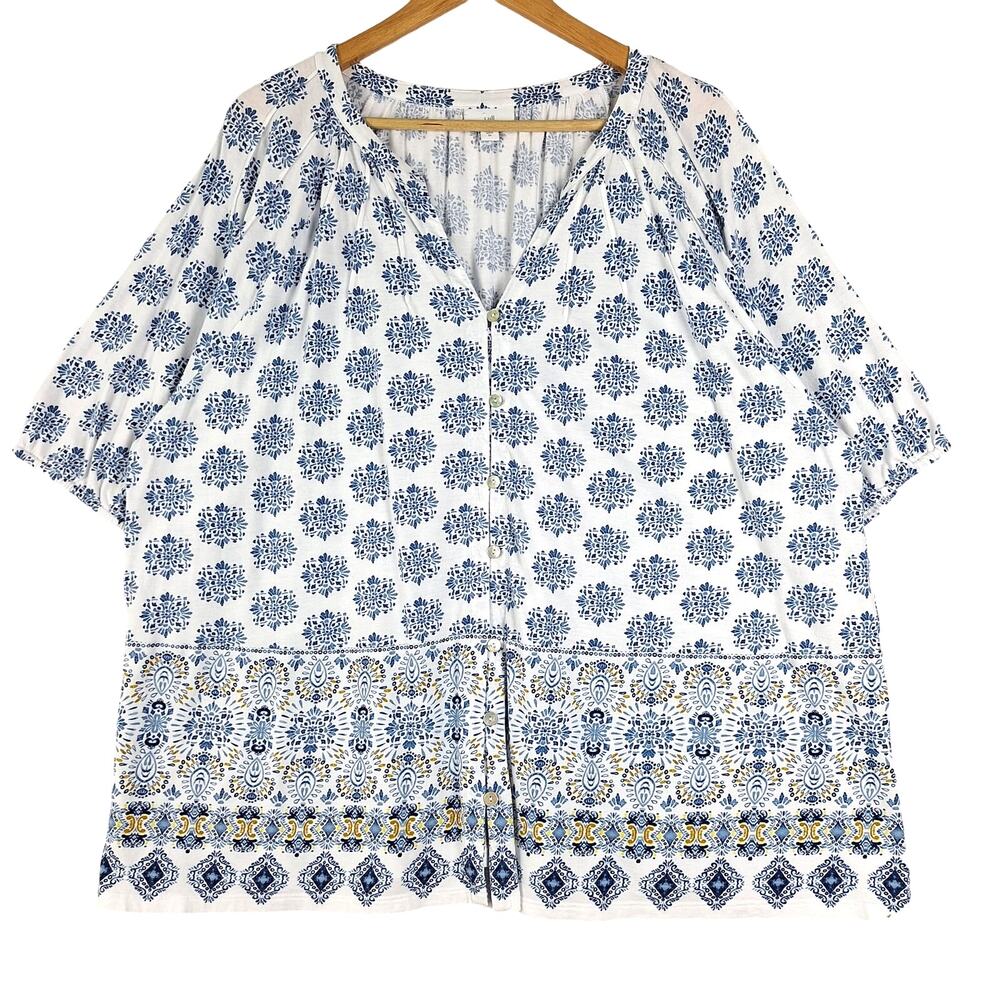 J Jill Top Womens 3X Floral Boho Peasant Button Down Feminine Beachy Coastal
